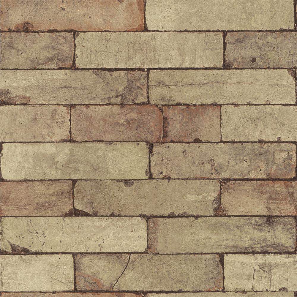 Washington Wallcoverings 446388 Factory II Medium Tan Distressed Brick Wallpaper